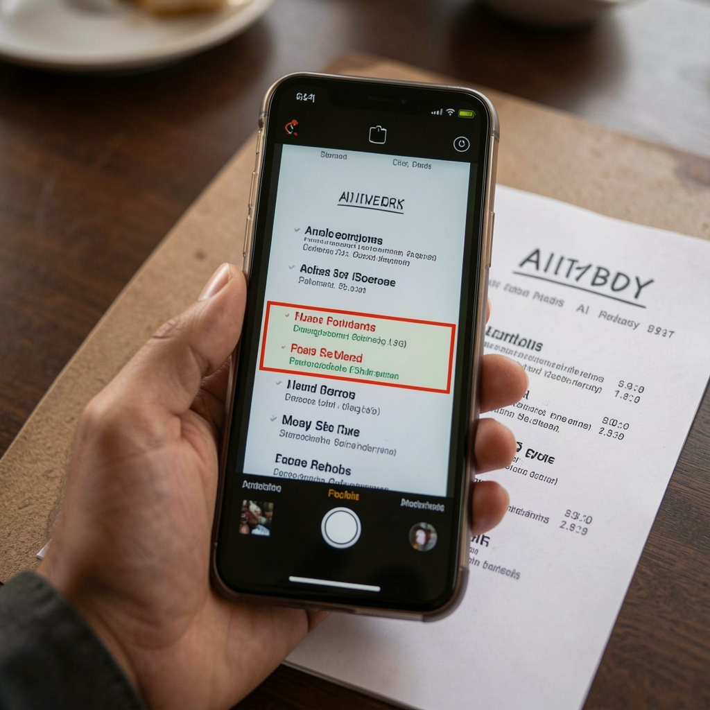 A person taking a photo of a physical menu with a smartphone
